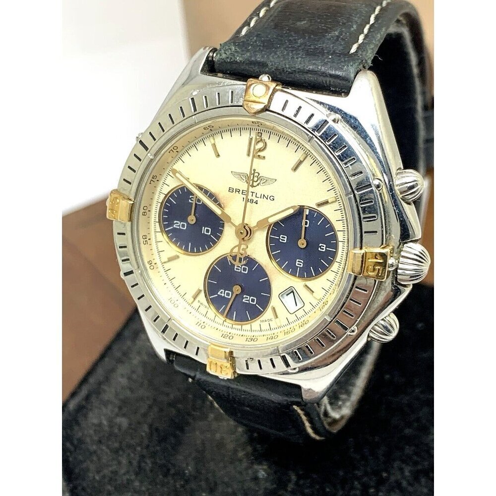 Breitling Unisex Watch B55046 Swiss Quartz Chronograph Black Leather Strap 36mm